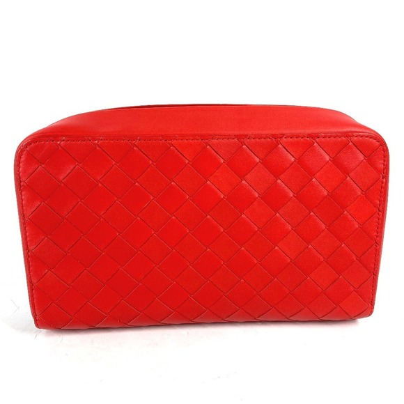 BOTTEGA VENETA Intrecciato Leather Clutch Bag Strap Tomato Red - Picture 9 of 9